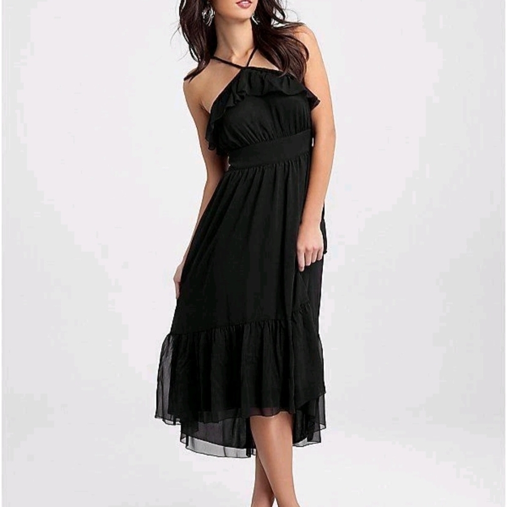 Guess‎ Black High Low Taras Chiffon Dress Ruffles Layers Size 1